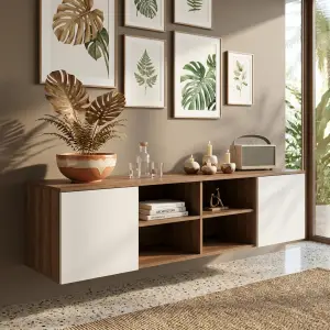 Lemari TV Gantung Dua Pintu Finishing Walnut Putih [4]