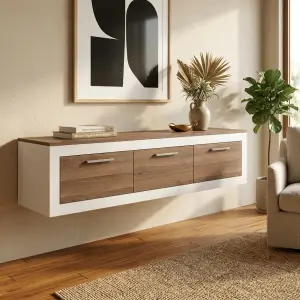 Lemari TV Gantung Minimalis Kayu Walnut 3 Pintu