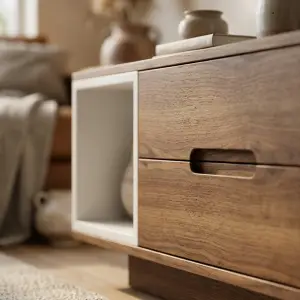 Lemari TV Kayu Minimalis Dua Laci dengan Open Shelf [3]