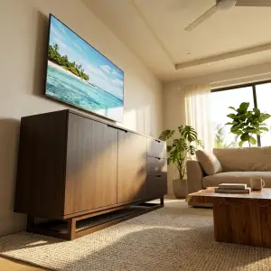 Lemari TV Kayu Walnut Minimalis dengan Laci dan Pintu Cabinet [3]