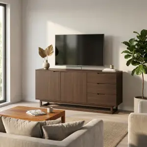 Lemari TV Kayu Walnut Minimalis dengan Laci dan Pintu Cabinet [4]