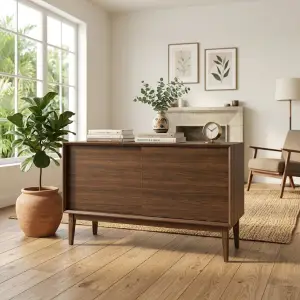 Lemari TV Sideboard Pintu Geser Gaya Mid-Century [4]