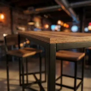 Meja Bar Industrial Rangka Besi Hollow Top Walnut [5]