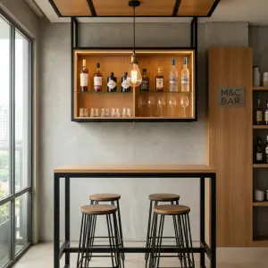 Meja Bar Industrial Rangka Besi Top Kayu [2]