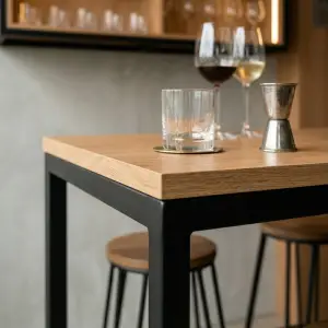 Meja Bar Industrial Rangka Besi Top Kayu [4]
