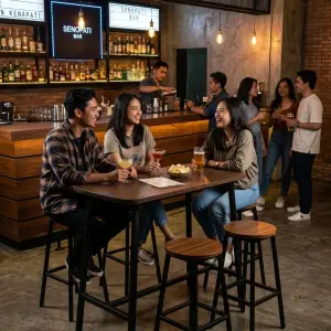 Meja Bar Kaki Besi Rangka H-Brace Top Kayu [4]
