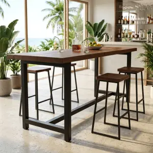 Meja Bar Kayu Solid Rangka Besi Industrial [4]
