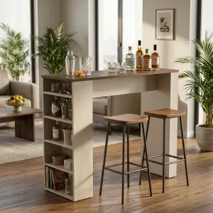 Meja Bar Rak Samping Kayu Walnut dan MDF