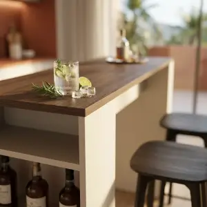 Meja Bar Rak Samping Kayu Walnut dan MDF [3]
