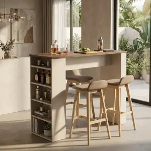 Meja Bar Rak Samping Kayu Walnut dan MDF [4]