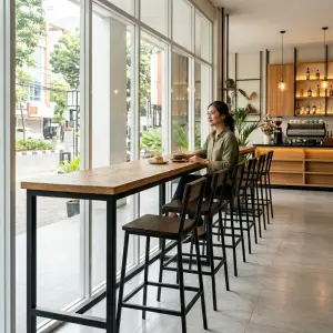 Meja Bar Rangka Besi Top Kayu [4]
