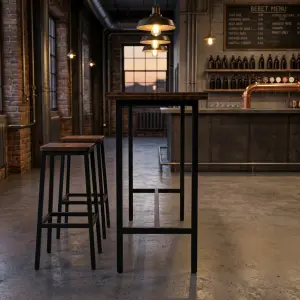 Meja Bar Tinggi Industrial Rangka Besi Top Kayu [4]