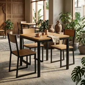 Meja Cafe Besi Hollow Top Kayu Solid [2]