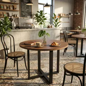 Meja Cafe Bulat Top Kayu Kaki Besi Silang [3]