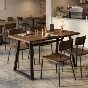 Meja Cafe Industrial Top Kayu Kaki Besi Trapesium [4]
