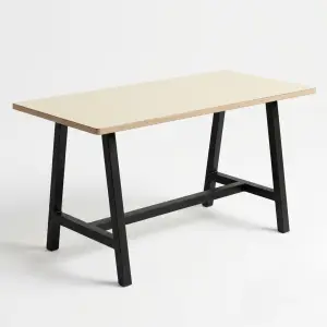 Meja Cafe Kaki A-Frame Besi Hitam Top Plywood