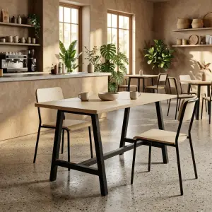 Meja Cafe Kaki A-Frame Besi Hitam Top Plywood [5]