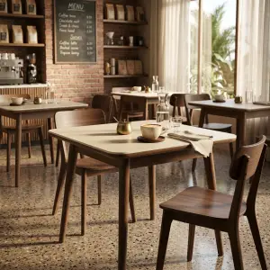 Meja Cafe Kayu Skandinavian Top HPL Krem [4]
