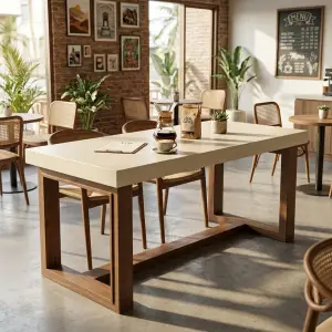 Meja Cafe Kayu Top HPL Kaki Bingkai Kotak