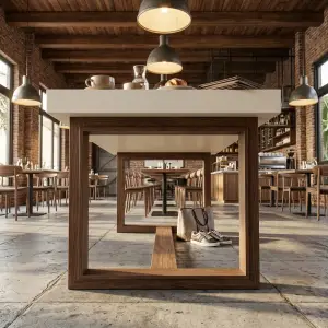 Meja Cafe Kayu Top HPL Kaki Bingkai Kotak [2]