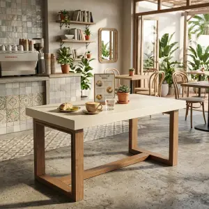 Meja Cafe Kayu Top HPL Kaki Bingkai Kotak [3]