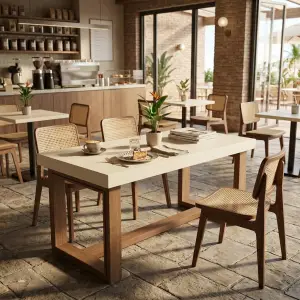 Meja Cafe Kayu Top HPL Kaki Bingkai Kotak [4]