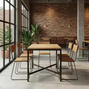 Meja Cafe Rangka Besi Top Kayu