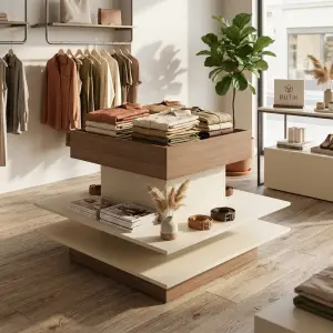 Meja Display Bertingkat Kayu untuk Toko Pakaian dan Butik [2]