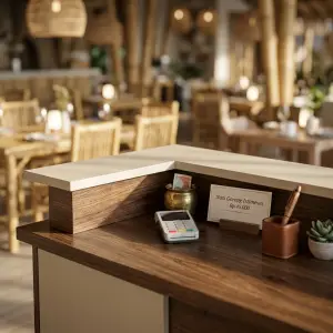 Meja Kasir Cafe Display Kaca Walnut Cream [2]