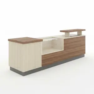 Meja Kasir Cafe Fluted Panel dengan Etalase Display [5]