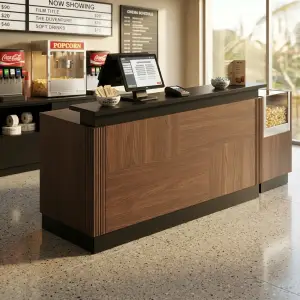 Meja Kasir Fluted Panel Walnut Top Hitam [2]