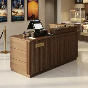 Meja Kasir Fluted Panel Walnut Top Hitam [3]