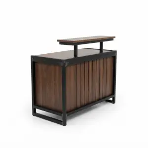 Meja Kasir Industrial Kayu Walnut Rangka Besi dengan Rak Monitor