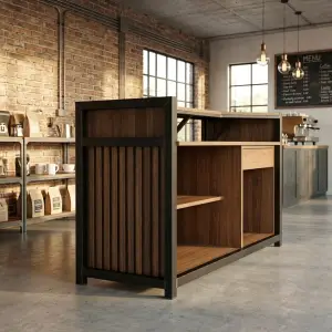 Meja Kasir Industrial Rangka Besi Finishing Walnut [3]