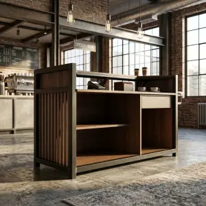 Meja Kasir Industrial Rangka Besi Finishing Walnut [5]