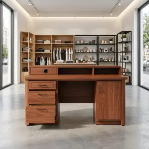 Meja Kasir Kayu Walnut dengan Laci dan Kabinet Penyimpanan [2]