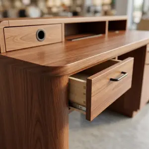 Meja Kasir Kayu Walnut dengan Laci dan Kabinet Penyimpanan [3]