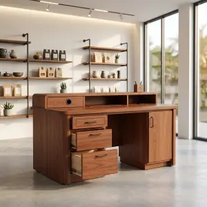 Meja Kasir Kayu Walnut dengan Laci dan Kabinet Penyimpanan [5]