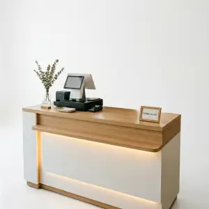 Meja Kasir Minimalis Modern dengan LED Strip