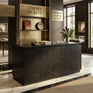 Meja Kasir Panel Hexagon Motif Geometrik Finishing Matte Black [4]