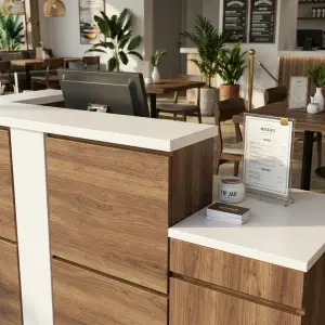 Meja Kasir Restoran Woodgrain Dua Level [3]