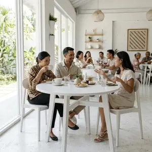 Meja Makan Bulat Kaki Kayu Finishing Duco [5]