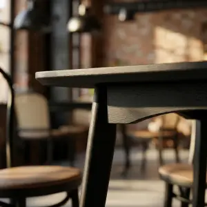 Meja Makan Cafe Kayu Skandinavia Kaki Miring [5]