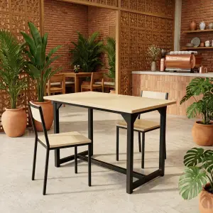 Meja Makan Cafe Rangka Besi Plywood [2]