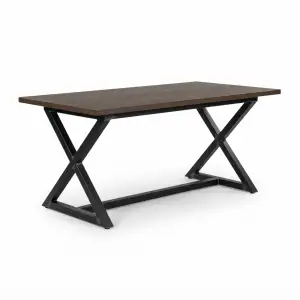 Meja Makan Kaki X Besi Top Kayu Industrial [5]