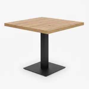 Meja Makan Kayu Kaki Besi Single Pedestal