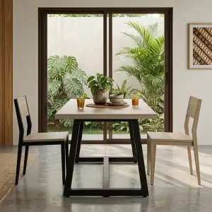 Meja Makan Kayu Kaki Metal Trapesium Industrial [2]