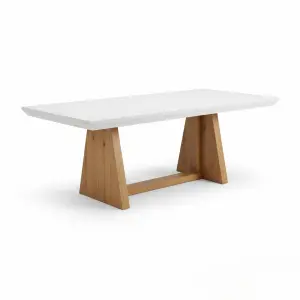 Meja Makan Kayu Scandinavian White Top Trapezoid Base [2]