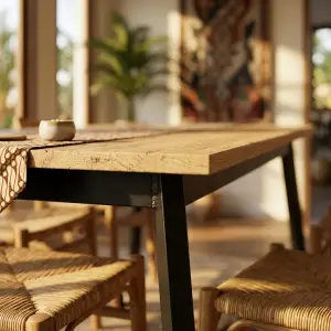 Meja Makan Kayu Solid Rangka Besi Kaki A [2]