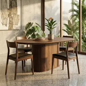 Meja Makan Oval Kayu Solid Kaki Pedestal Fluted [2]